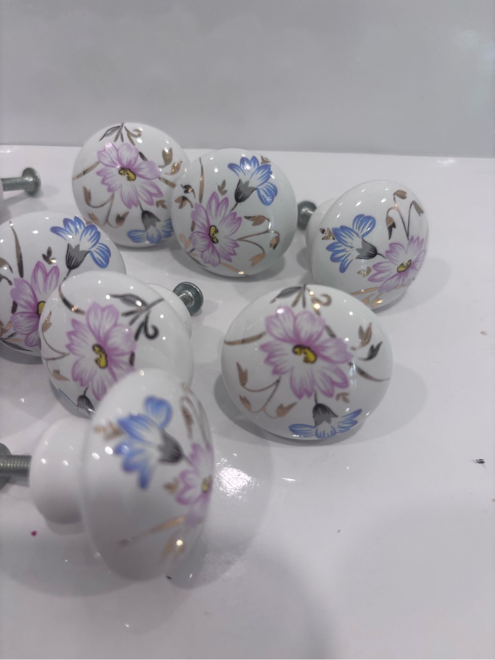 Set of 12 hand painted floral drawer pulls vintage style dresser hardware